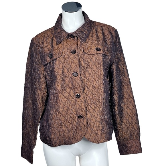 COLDWATER CREEK Copper Brown Diamond Quilted Button Front Jacket Size L - Picture 2 of 16